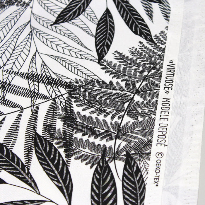Tissu de coton demi-natté tropical, grande largeur 280cm, motif noir & blanc - Oeko-Tex - tissuspapi