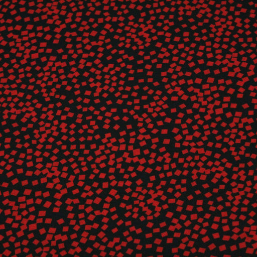 Tissu crêpe de polyester noir aux petits carrés rouges - tissuspapi