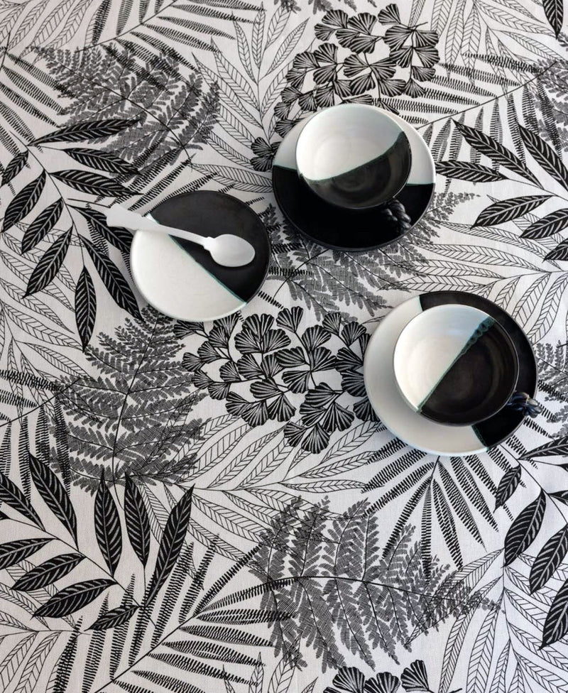 Tissu de coton demi - natté tropical, grande largeur 280cm, motif noir & blanc - Oeko - Tex - TissusPapi.com