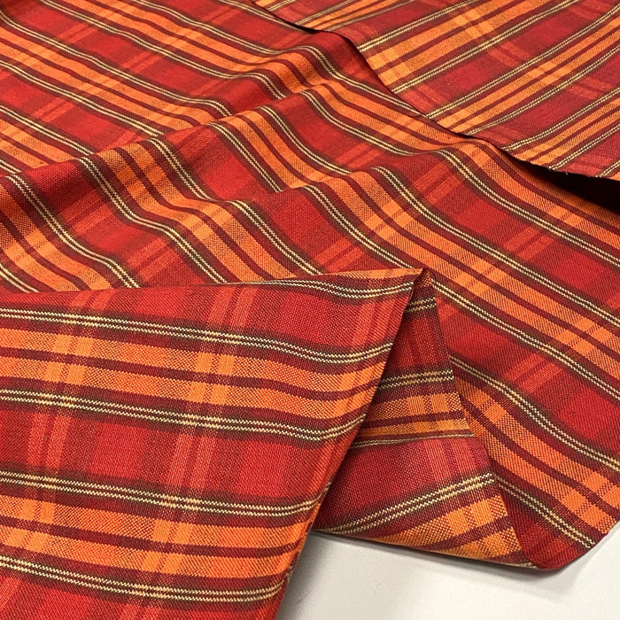 Tissu Tartan de coton à carreaux rouges et oranges, idéal pour une déco de Noël ! - tissuspapi