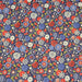 Tissu de coton japonais fleuri bleu aux fleurs rouges, blanches et ocres - Oeko-Tex - tissuspapi