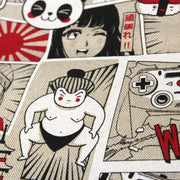 Tissu de coton façon lin motif MANGA japonais, tons rouges et blancs - OEKO-TEX® - TissusPapi.com