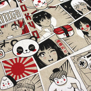 Tissu de coton façon lin motif MANGA japonais, tons rouges et blancs - OEKO-TEX® - TissusPapi.com