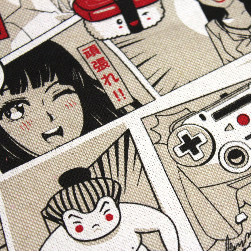 Tissu de coton façon lin motif MANGA japonais, tons rouges et blancs - OEKO-TEX® - TissusPapi.com