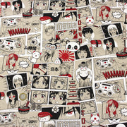 Tissu de coton façon lin motif MANGA japonais, tons rouges et blancs - OEKO-TEX® - TissusPapi.com