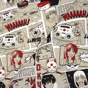 Tissu de coton façon lin motif MANGA japonais, tons rouges et blancs - OEKO-TEX® - TissusPapi.com