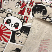Tissu de coton façon lin motif MANGA japonais, tons rouges et blancs - OEKO-TEX® - TissusPapi.com