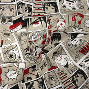 Tissu de coton façon lin motif MANGA japonais, tons rouges et blancs - OEKO-TEX® - TissusPapi.com