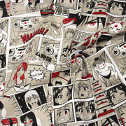 Tissu de coton façon lin motif MANGA japonais, tons rouges et blancs - OEKO-TEX® - TissusPapi.com