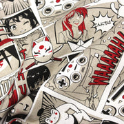 Tissu de coton façon lin motif MANGA japonais, tons rouges et blancs - OEKO-TEX® - TissusPapi.com