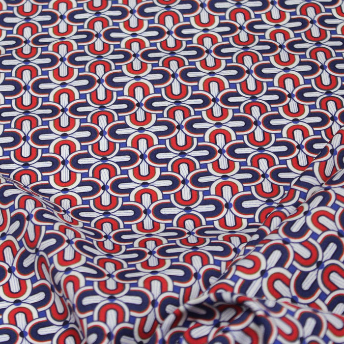 Tissu Microfibre de viscose motif géométrique art déco bleu blanc rouge - tissuspapi