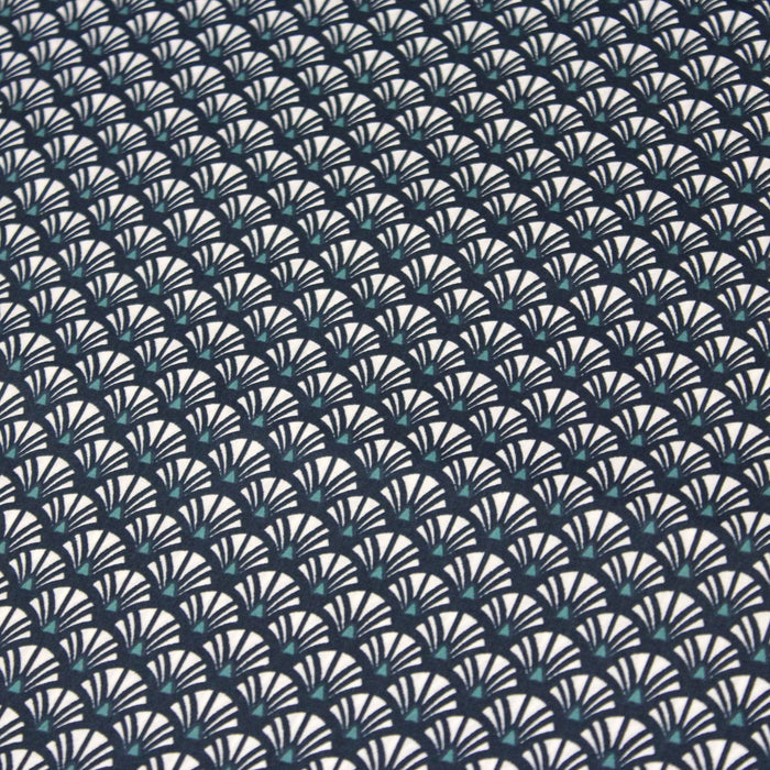 Tissu de coton motif ART DÉCO bleu marine aux éventails blancs - OEKO-TEX® - tissuspapi