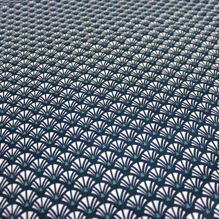 Tissu de coton motif ART DÉCO bleu marine aux éventails blancs - OEKO-TEX® - tissuspapi