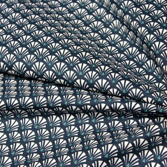 Tissu de coton motif ART DÉCO bleu marine aux éventails blancs - OEKO-TEX® - tissuspapi