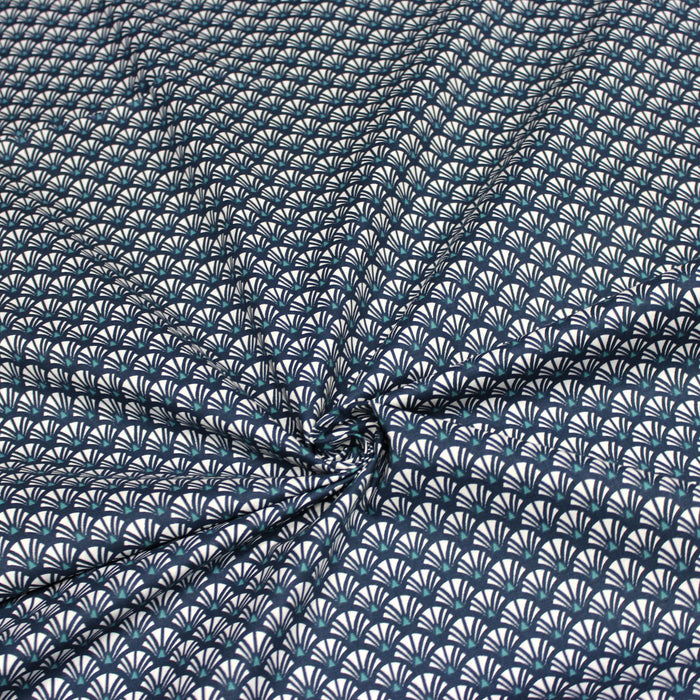 Tissu de coton motif ART DÉCO bleu marine aux éventails blancs - OEKO-TEX® - tissuspapi