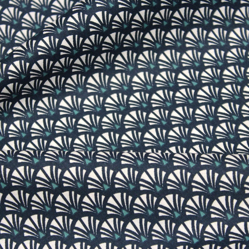 Tissu de coton motif ART DÉCO bleu marine aux éventails blancs - OEKO-TEX® - tissuspapi