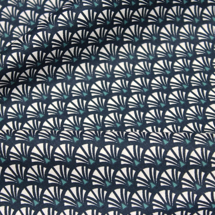 Tissu de coton motif ART DÉCO bleu marine aux éventails blancs - OEKO-TEX® - tissuspapi