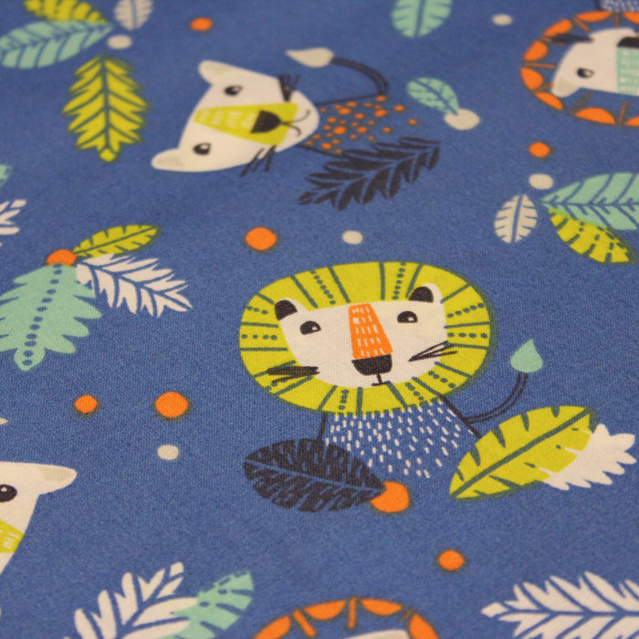Tissu de coton le lion roi, fond bleu - OEKO-TEX® - tissuspapi