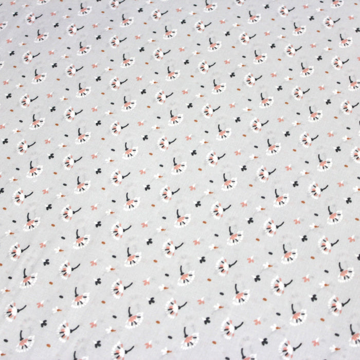 Tissu de coton aux pissenlits roses et blancs , fond gris clair - OEKO-TEX® - tissuspapi