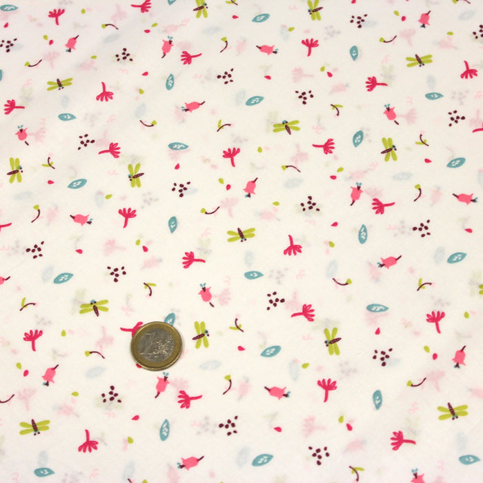 Tissu de coton les fleurs roses et papillons verts - OEKO-TEX® - tissuspapi