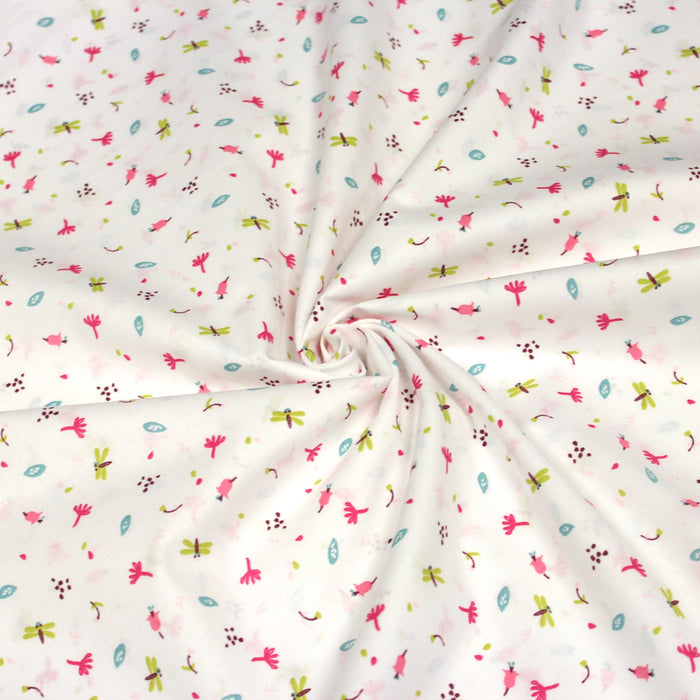 Tissu de coton les fleurs roses et papillons verts - OEKO-TEX® - tissuspapi