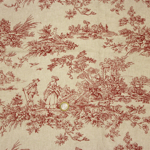 Tissu de coton façon lin Toile de Jouy traditionnelle française rouge - OEKO-TEX® - tissuspapi