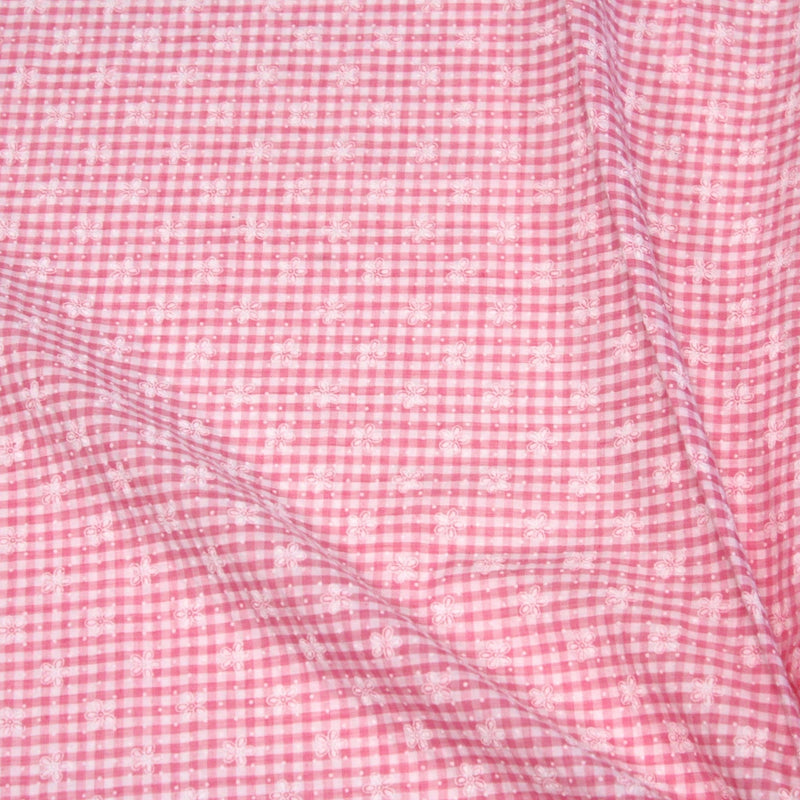 Tissu coton Seersucker VICHY carreaux & fines fleurs blanches : bleu, jaune, rose, violet - TissusPapi.com