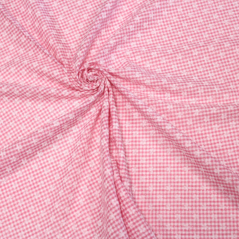 Tissu coton Seersucker VICHY carreaux & fines fleurs blanches : bleu, jaune, rose, violet - TissusPapi.com