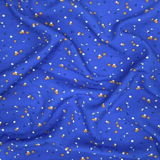Tissu Microfibre de viscose bleu aux pois jaunes & petites fleurs - OEKO-TEX® - tissuspapi
