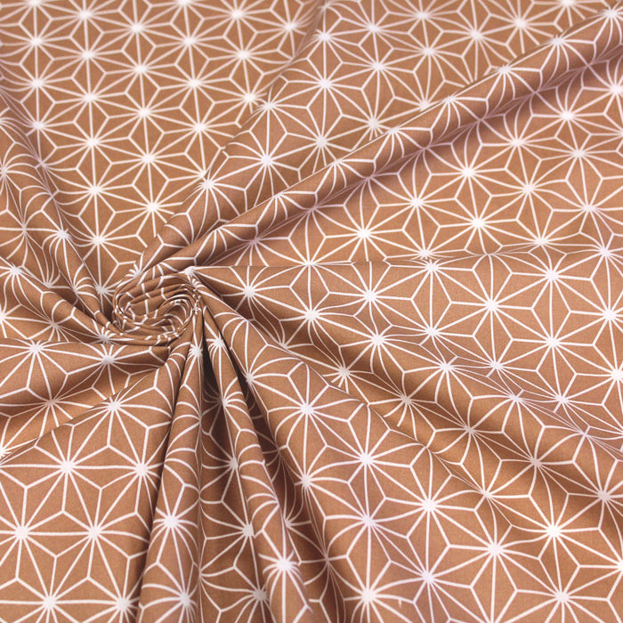 Tissu de coton motif traditionnel japonais des feuilles ASANOHA cassonade & blanc - Oeko-Tex