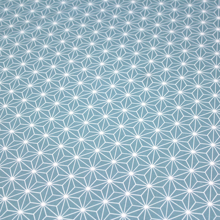 Tissu de coton enduit motif traditionnel japonais des feuilles ASANOHA bleu céladon & blanc - Oeko-Tex - tissuspapi