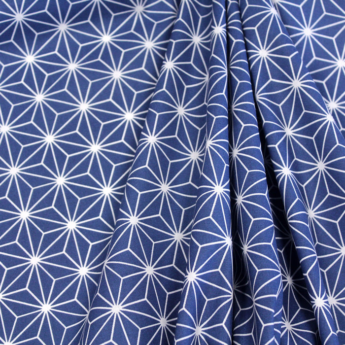 Tissu de coton motif traditionnel japonais des feuilles ASANOHA bleu roi & blanc - Oeko-Tex