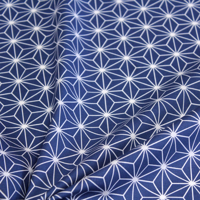 Tissu de coton motif traditionnel japonais des feuilles ASANOHA bleu roi & blanc - Oeko-Tex