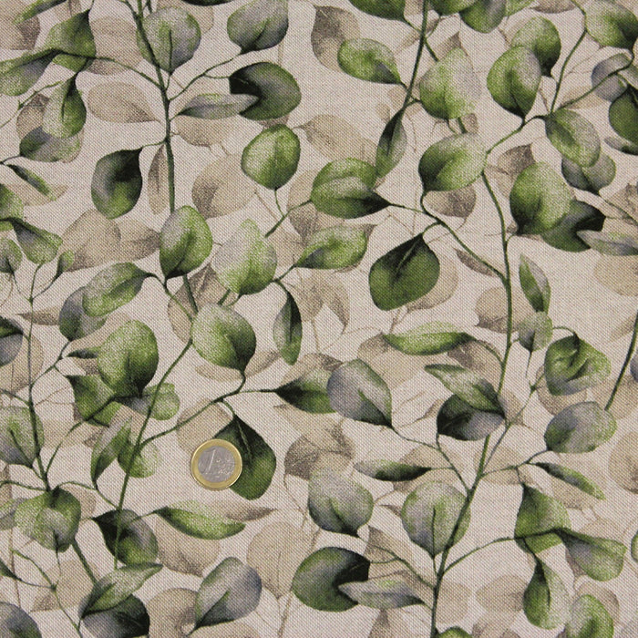 Tissu de coton demi-natté façon lin naturel aux feuilles de peuplier, Collection Poplar Leaves - OEKO-TEX® - tissuspapi