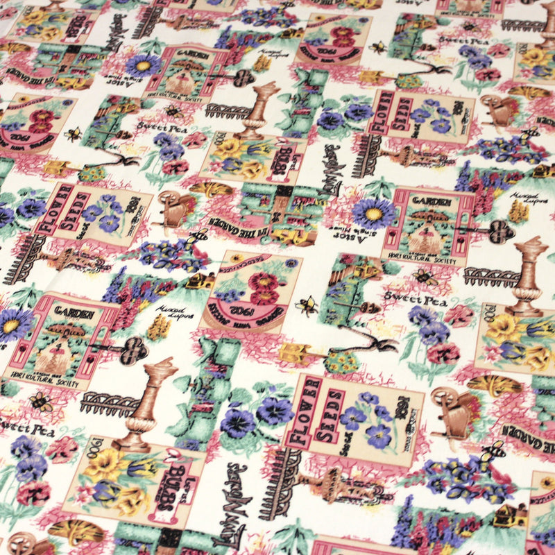 Tissu coton bouquets de fleurs et illustrations du jardin britannique - COLLECTION GARDEN - TissusPapi.com