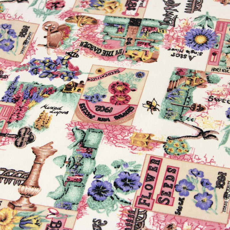 Tissu coton bouquets de fleurs et illustrations du jardin britannique - COLLECTION GARDEN - TissusPapi.com