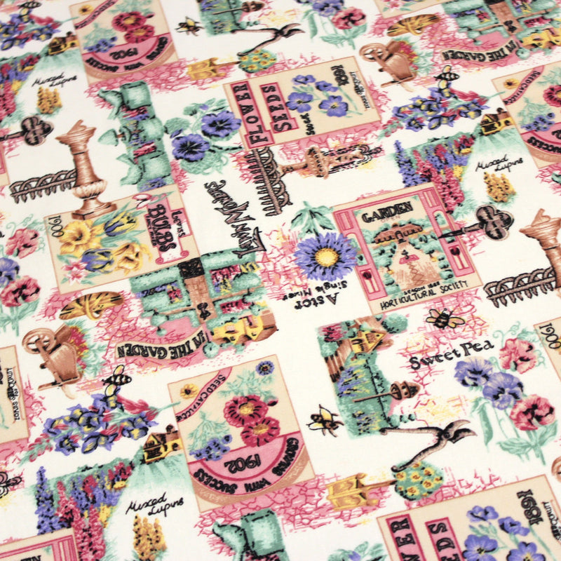 Tissu coton bouquets de fleurs et illustrations du jardin britannique - COLLECTION GARDEN - TissusPapi.com