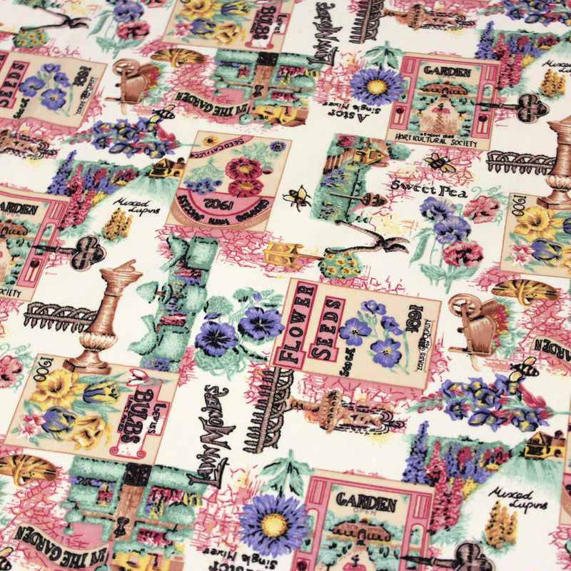 Tissu coton bouquets de fleurs et illustrations du jardin britannique - COLLECTION GARDEN - TissusPapi.com