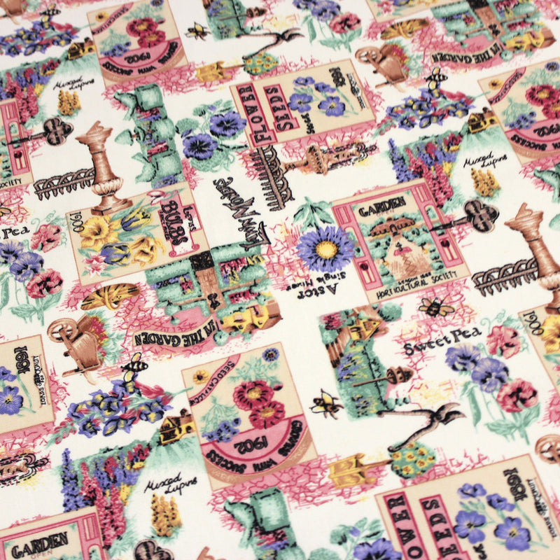 Tissu coton bouquets de fleurs et illustrations du jardin britannique - COLLECTION GARDEN - TissusPapi.com