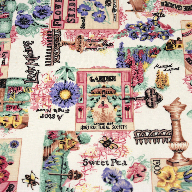 Tissu coton bouquets de fleurs et illustrations du jardin britannique - COLLECTION GARDEN - TissusPapi.com