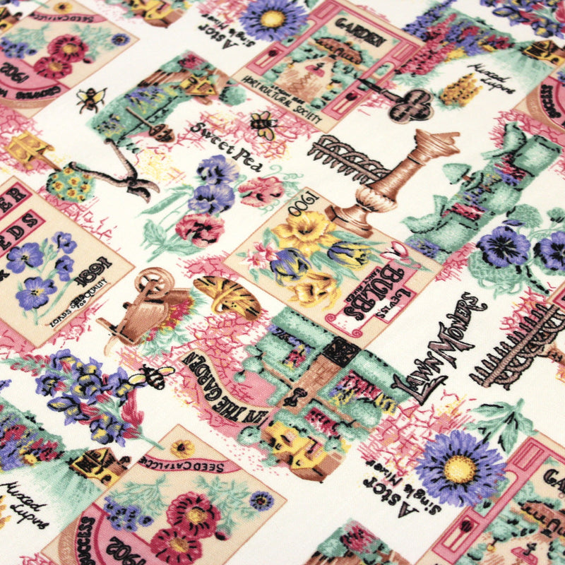 Tissu coton bouquets de fleurs et illustrations du jardin britannique - COLLECTION GARDEN - TissusPapi.com
