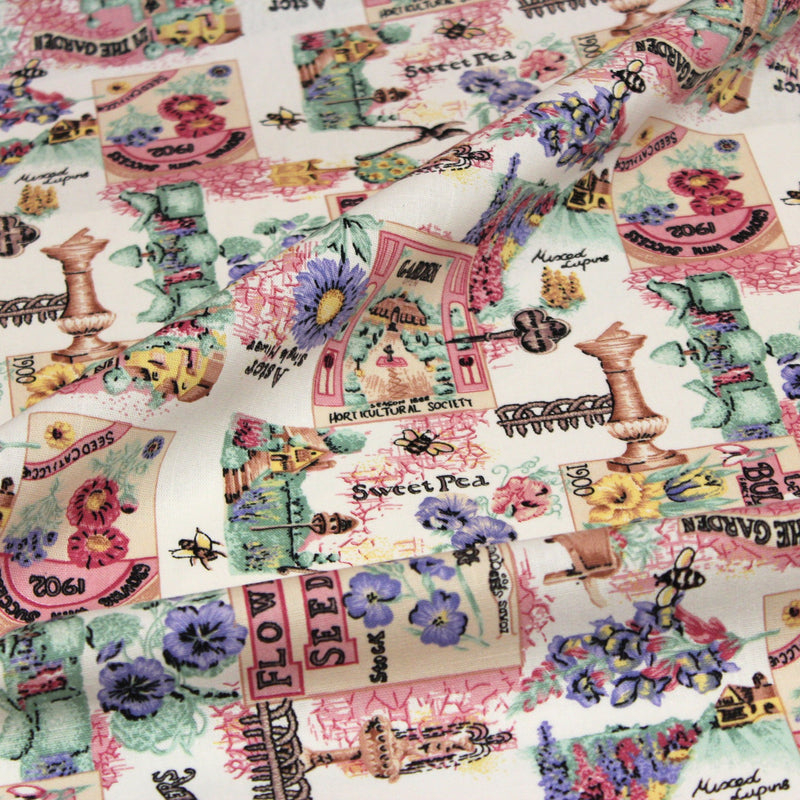 Tissu coton bouquets de fleurs et illustrations du jardin britannique - COLLECTION GARDEN - TissusPapi.com