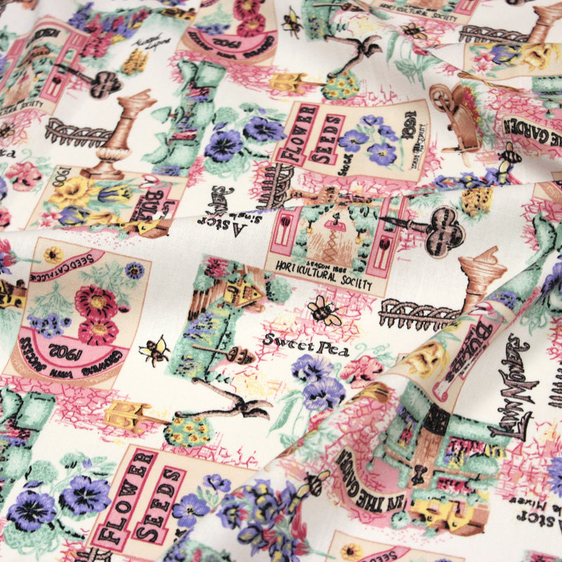 Tissu coton bouquets de fleurs et illustrations du jardin britannique - COLLECTION GARDEN - TissusPapi.com