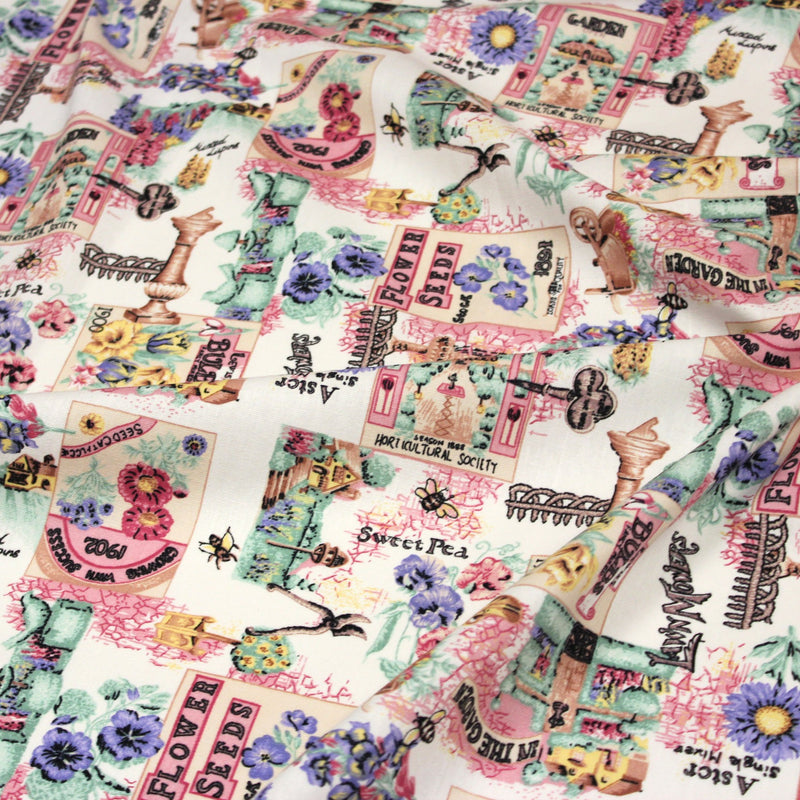 Tissu coton bouquets de fleurs et illustrations du jardin britannique - COLLECTION GARDEN - TissusPapi.com