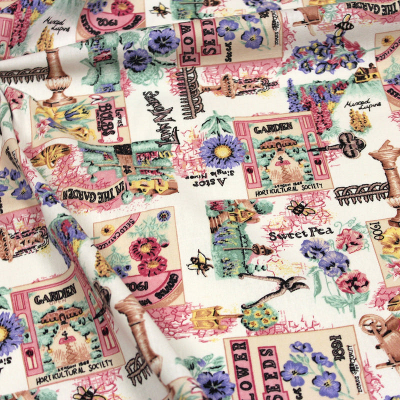 Tissu coton bouquets de fleurs et illustrations du jardin britannique - COLLECTION GARDEN - TissusPapi.com