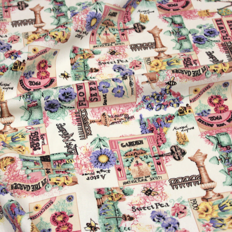 Tissu coton bouquets de fleurs et illustrations du jardin britannique - COLLECTION GARDEN - TissusPapi.com