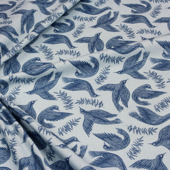 Tissu de coton les colombes de la paix & rameaux d'olivier, bleu ciel & bleu - OEKO-TEX® - tissuspapi