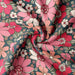 Tissu de coton fleuri seventies aux fleurs roses & corail, fond vert canard - COLLECTION SUNFLOWER - OEKO-TEX®