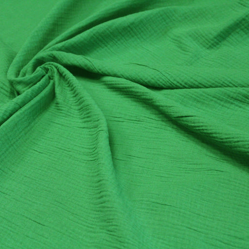 Tissu double gaze de coton gaufrée vert prairie - Oeko-Tex - tissuspapi
