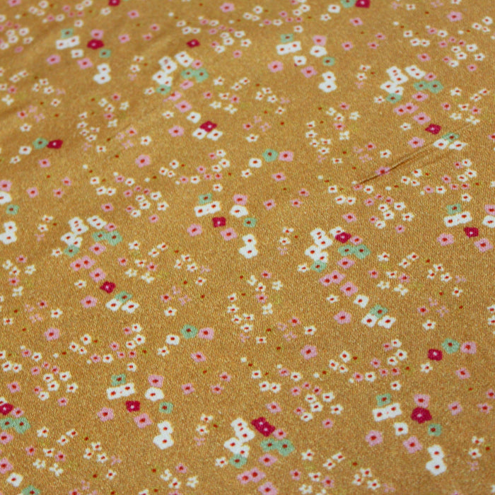 Tissu Microfibre de viscose ocre aux fines fleurs écrues & roses - OEKO-TEX® - tissuspapi